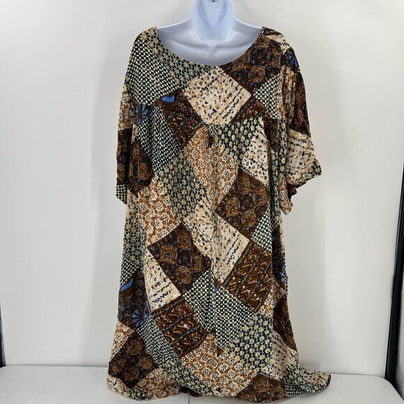 Go Softly Patio Woman Dress 3X Patchwork Rayon Muumuu Caftan FLAWED Read Desc - Picture 2 of 16